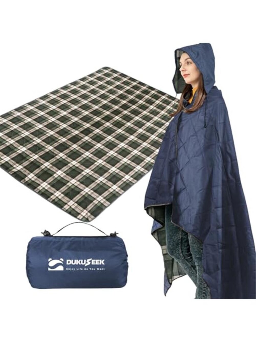 Waterproof Hooded Camping Blanket Stadium Fleece Outdoor Picnic Travel Blanket
